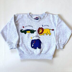 Vintage 90s Kids Sweatshirt A is for Alligator Lion Elephant Size 3 Crewneck